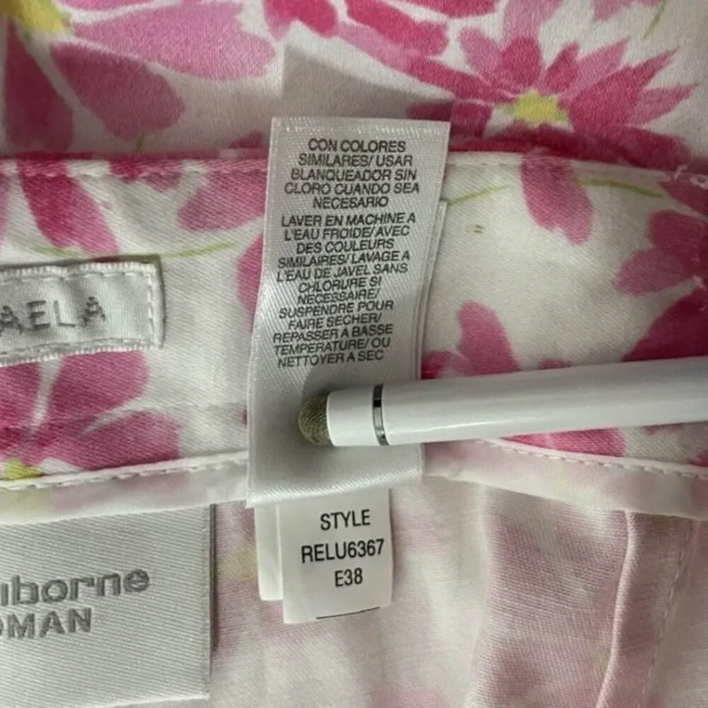 Liz Claiborne Woman Michaela Floral Ankle Pants 16W Pink Stretch Cotton Career - Picture 12 of 14